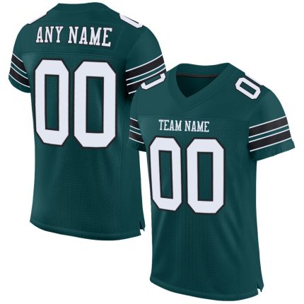 Custom Midnight Green Football Jersey with Personalized Name and Number - Authentic White-Black Mesh Team Apparel Personalized