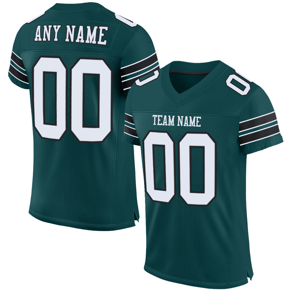Custom Midnight Green Football Jersey with Personalized Name and Number - Authentic White-Black Mesh Team Apparel Personalized