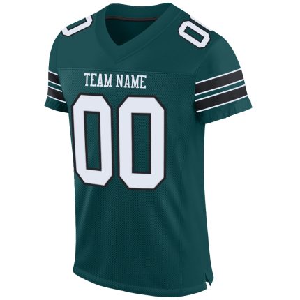 Custom Midnight Green Football Jersey with Personalized Name and Number - Authentic White-Black Mesh Team Apparel Personalized