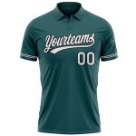 Custom Midnight Green Performance Golf Polo Shirt with Name & Number - White-Black Design Personalized Midnight Green White-Black