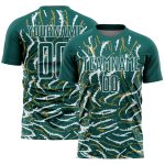 Custom Sublimation Soccer Uniform Jersey - Personalized Midnight Green Wavy Lines with Name & Number Personalized Midnight