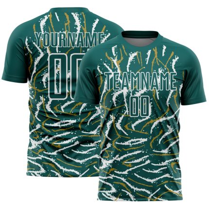 Custom Sublimation Soccer Uniform Jersey - Personalized Midnight Green Wavy Lines with Name & Number Personalized Midnight
