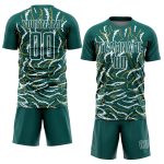 Custom Sublimation Soccer Uniform Jersey - Personalized Midnight Green Wavy Lines with Name & Number Personalized Midnight
