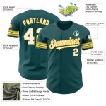 Personalized Authentic Baseball Jersey in Midnight Green with White and Gold Trim Personalized Midnight Green White-Gold