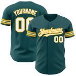 Personalized Authentic Baseball Jersey in Midnight Green with White and Gold Trim Personalized Midnight Green White-Gold