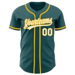Custom Name and Number Midnight Green White-Gold Baseball Jersey - Personalized Authentic Team Apparel Personalized Midnight