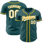 Custom Name and Number Midnight Green White-Gold Baseball Jersey - Personalized Authentic Team Apparel Personalized Midnight