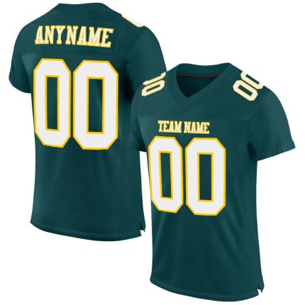 Custom Personalized Football Jersey - Midnight Green with White Gold Mesh - Team Name & Number Authentic Personalized Midnight