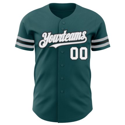 Personalized Midnight Green Gray Black Baseball Jersey - Authentic Custom Sportswear Personalized Midnight Green White Gray-Black