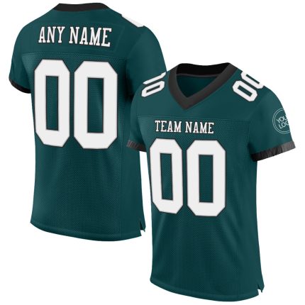 Custom Midnight Green Football Jersey with Name and Number - Authentic Mesh Team Apparel in White and Gray-Black Personalized
