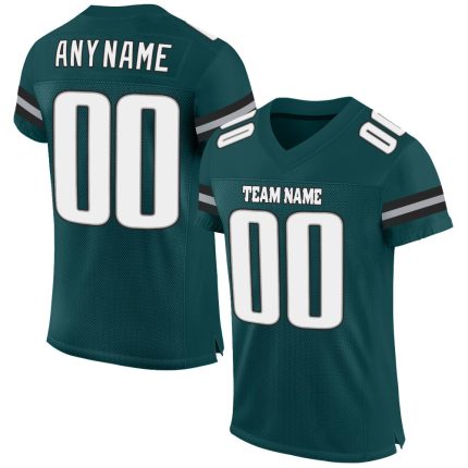 Custom Midnight Green White-Gray Mesh Football Jersey with Personalized Name and Number - Authentic Team Gear Personalized