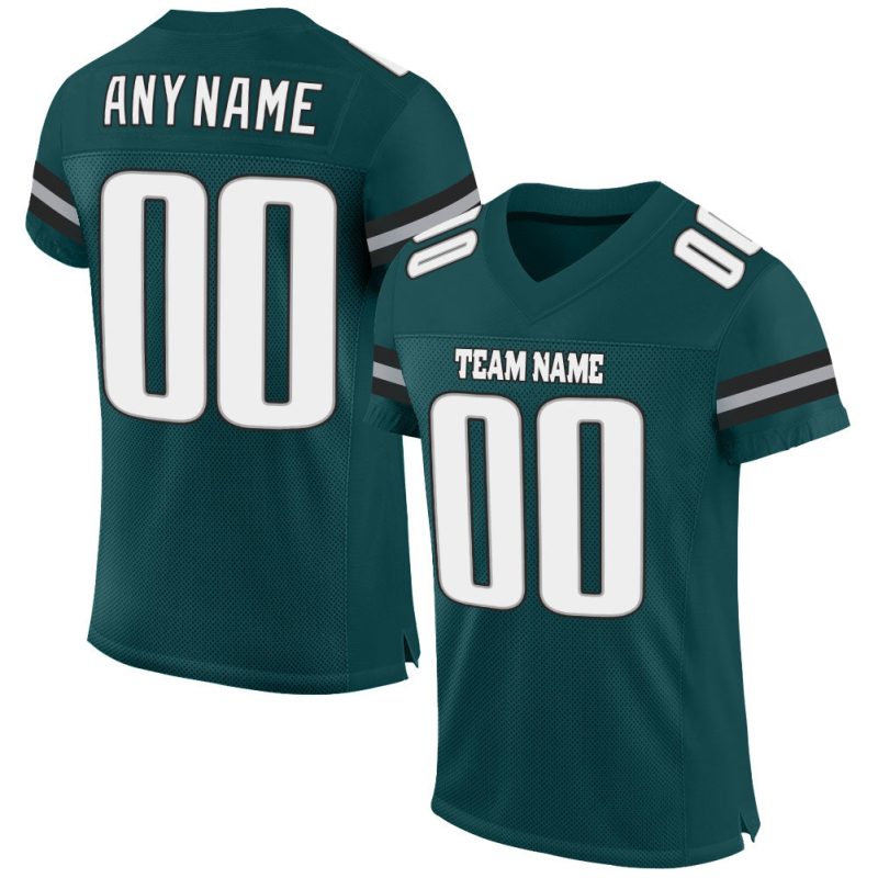 Custom Midnight Green White-Gray Mesh Football Jersey with Personalized Name and Number - Authentic Team Gear Personalized