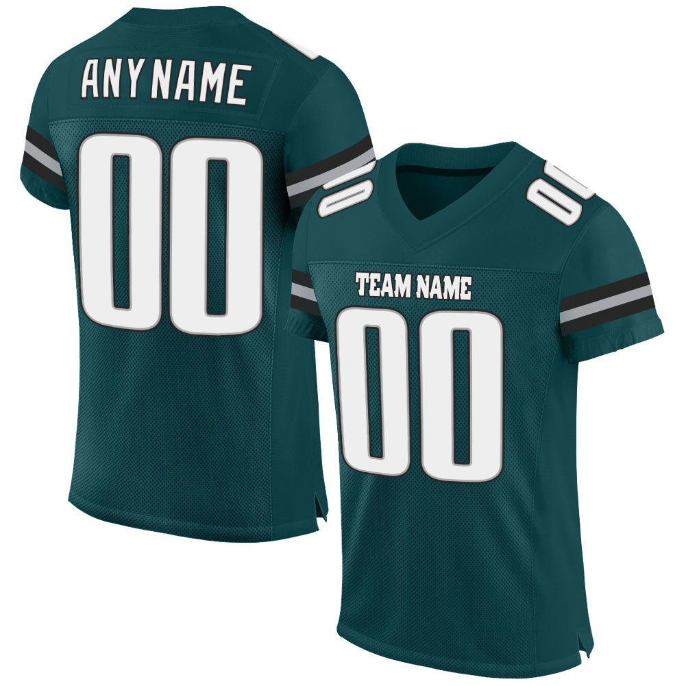 Custom Midnight Green White-Gray Mesh Football Jersey with Personalized Name and Number - Authentic Team Gear Personalized
