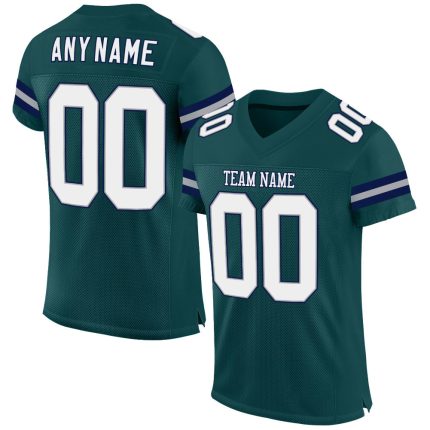 Custom Midnight Green White-Navy Mesh Football Jersey with Personalized Name and Number - Authentic Team Apparel Personalized