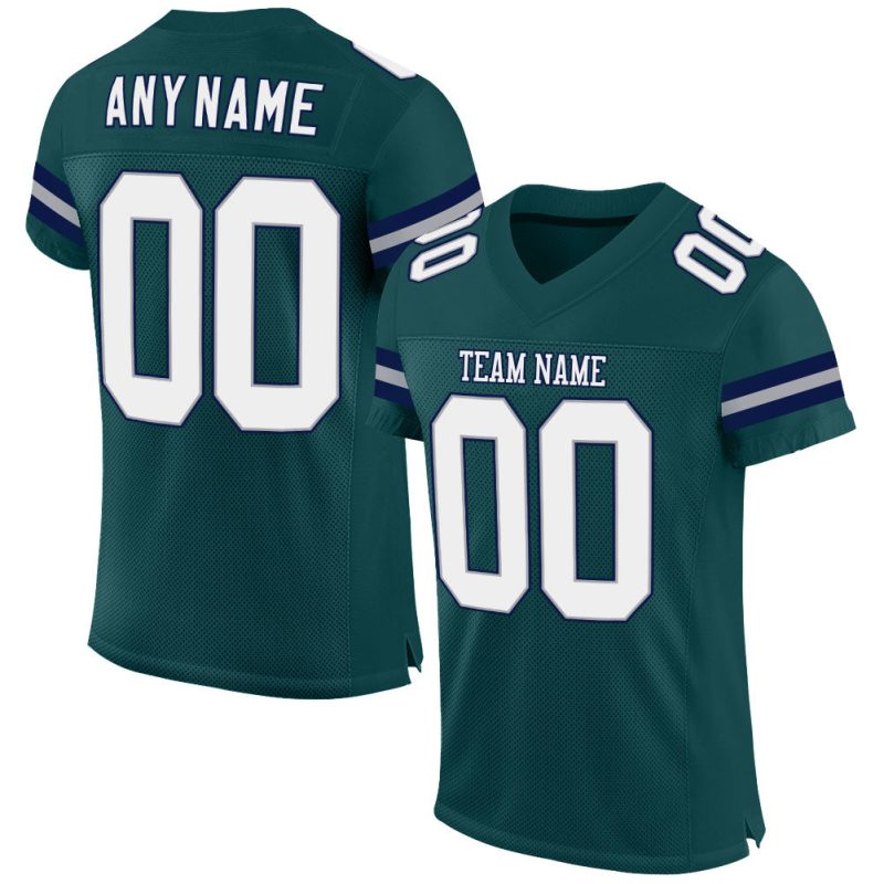 Custom Midnight Green White-Navy Mesh Football Jersey with Personalized Name and Number - Authentic Team Apparel Personalized
