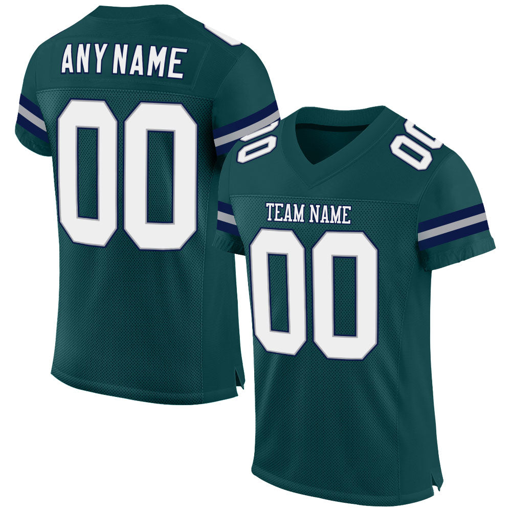 Custom Midnight Green White-Navy Mesh Football Jersey with Personalized Name and Number - Authentic Team Apparel Personalized