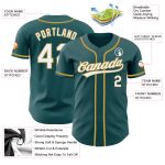 Custom Midnight Green and White-Old Gold Baseball Jersey with Personalized Name and Number Personalized Midnight Green White-Old