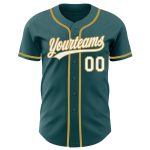 Custom Midnight Green and White-Old Gold Baseball Jersey with Personalized Name and Number Personalized Midnight Green White-Old