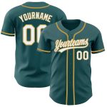 Custom Midnight Green and White-Old Gold Baseball Jersey with Personalized Name and Number Personalized Midnight Green White-Old