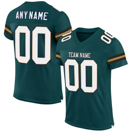 Custom Midnight Green White-Old Gold Mesh Football Jersey with Personalized Name & Number - Authentic Team Gear Personalized