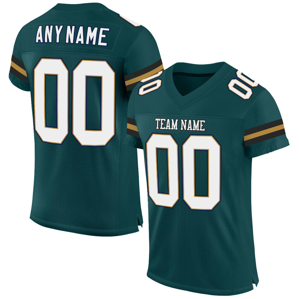 Custom Midnight Green White-Old Gold Mesh Football Jersey with Personalized Name & Number - Authentic Team Gear Personalized