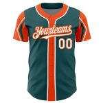 Personalized Midnight Green Baseball Jersey with Custom Name & Number - 3 Color Arm Shapes Personalized Midnight Green White-Orange