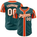 Personalized Midnight Green Baseball Jersey with Custom Name & Number - 3 Color Arm Shapes Personalized Midnight Green White-Orange