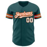 Personalized Authentic Baseball Jersey in Midnight Green with White-Orange Accents Personalized Midnight Green White-Orange