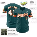 Personalized Authentic Baseball Jersey in Midnight Green with White-Orange Accents Personalized Midnight Green White-Orange