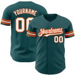 Personalized Authentic Baseball Jersey in Midnight Green with White-Orange Accents Personalized Midnight Green White-Orange