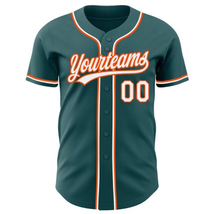 Custom Midnight Green Baseball Jersey with White-Orange Details - Personalized Team Name and Number Personalized Midnight