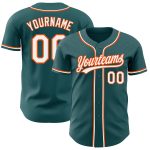 Custom Midnight Green Baseball Jersey with White-Orange Details - Personalized Team Name and Number Personalized Midnight