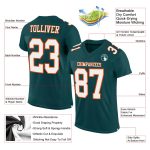 Personalized Football Jersey in Midnight Green White-Orange Mesh - Authentic Design Personalized Midnight Green White-Orange