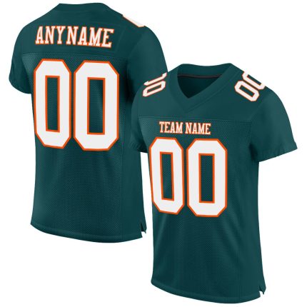 Personalized Football Jersey in Midnight Green White-Orange Mesh - Authentic Design Personalized Midnight Green White-Orange