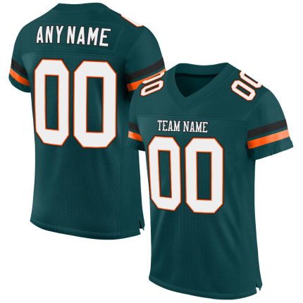 Custom Midnight Green White-Orange Football Jersey with Personalized Name and Number - Authentic Team Gear Personalized Midnight