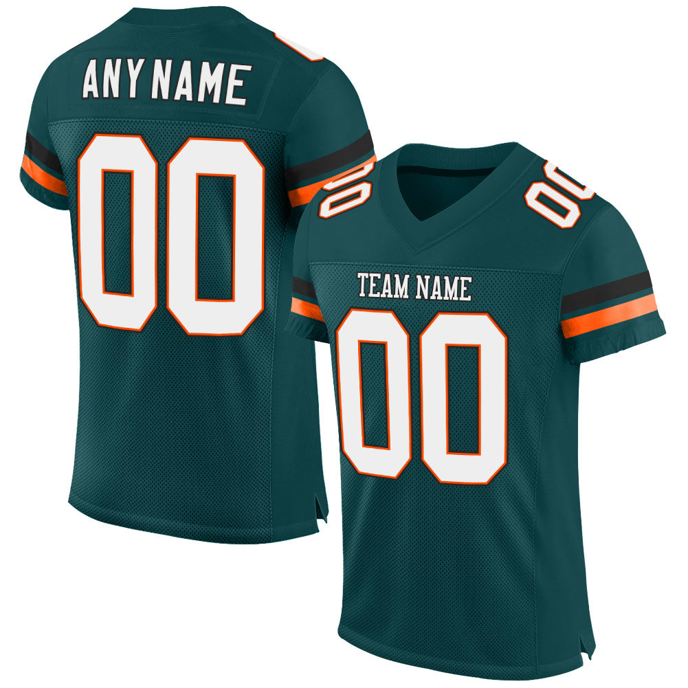 Custom Midnight Green White-Orange Football Jersey with Personalized Name and Number - Authentic Team Gear Personalized Midnight