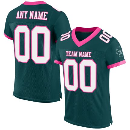 Custom Name Number Authentic Football Jersey Midnight Green White-Pink Mesh Personalized Midnight Green White-Pink Mesh Authentic