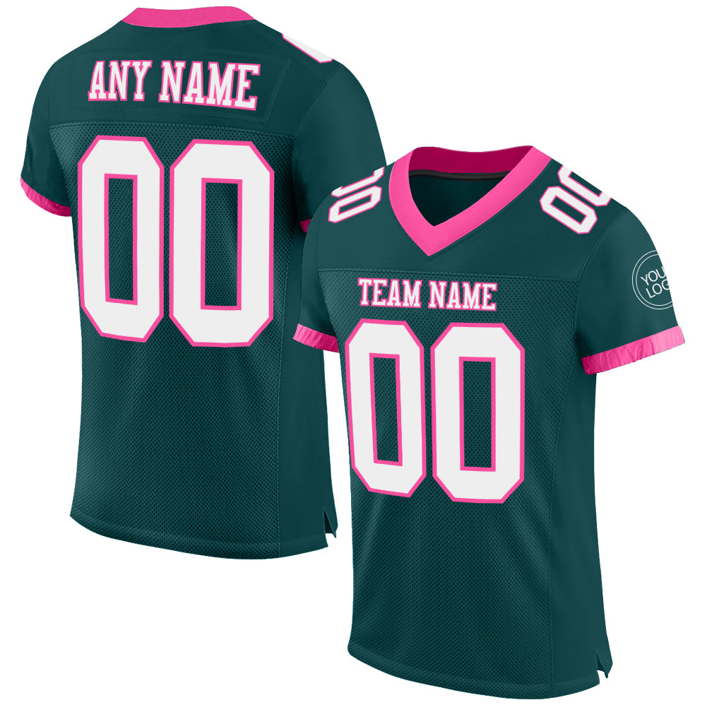 Custom Name Number Authentic Football Jersey Midnight Green White-Pink Mesh Personalized Midnight Green White-Pink Mesh Authentic