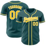 Custom Name and Number Authentic Baseball Jersey, Personalized Midnight Green Yellow-White Team Gear Personalized Midnight