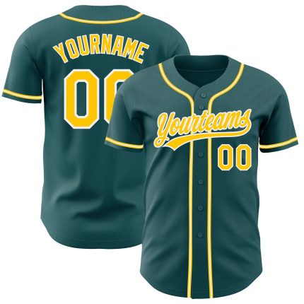 Custom Name and Number Authentic Baseball Jersey, Personalized Midnight Green Yellow-White Team Gear Personalized Midnight