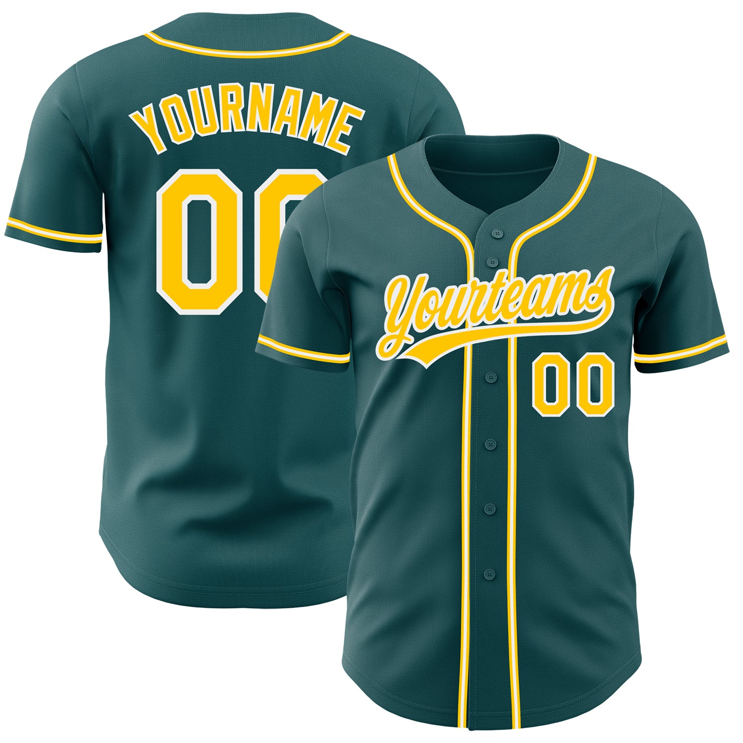 Custom Name and Number Authentic Baseball Jersey, Personalized Midnight Green Yellow-White Team Gear Personalized Midnight