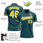 Personalized Team Golf Polo Shirt with Custom Name & Number, Midnight Green Yellow-White Performance Vapor Personalized Midnight