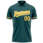 Personalized Team Golf Polo Shirt with Custom Name & Number, Midnight Green Yellow-White Performance Vapor Personalized Midnight