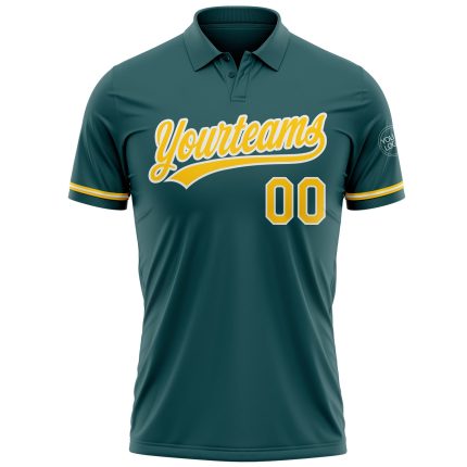 Personalized Team Golf Polo Shirt with Custom Name & Number, Midnight Green Yellow-White Performance Vapor Personalized Midnight