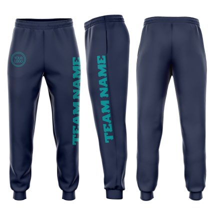 Custom Team Name Number Personalized Jogger Sweatpants Navy Aqua Fleece Personalized Navy Aqua Fleece Jogger Sweatpants Team