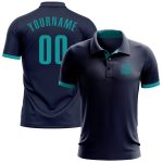 Custom Team Name Number Performance Golf Polo Shirt Navy Aqua Personalized Navy Aqua Performance Golf Polo Shirt Team Custom