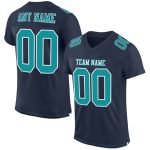 Custom Name Number Personalized Football Jersey Navy Aqua-White Mesh Authentic Team Personalized Navy Aqua-White Mesh Authentic
