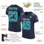 Custom Name Number Personalized Football Jersey Navy Aqua-White Mesh Authentic Team Personalized Navy Aqua-White Mesh Authentic