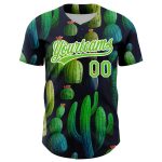 Custom Baseball Jersey with Personalized Name and Number, 3D Cactus Festival Design in Navy and Aurora Green-White Personalized
