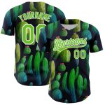 Custom Baseball Jersey with Personalized Name and Number, 3D Cactus Festival Design in Navy and Aurora Green-White Personalized